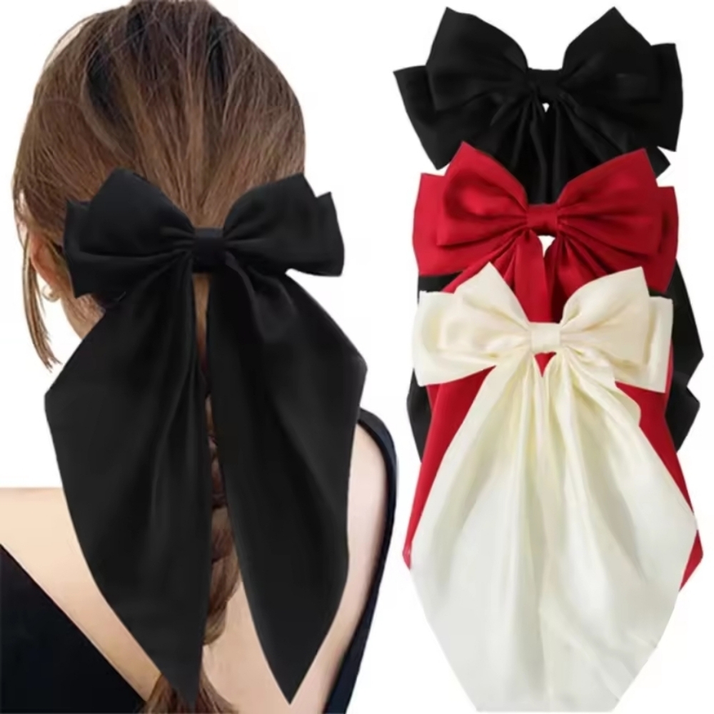 3 Elegant Bow Hair Accessories Set - Black, Red, White